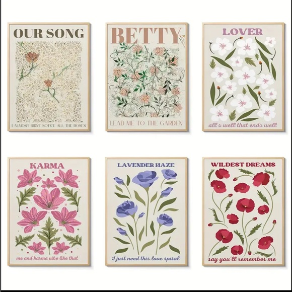 💛6pcs Vintage Flower Poster Set Aesthetics Music Decor Print Taylor - Unframed - Picture 4 of 5